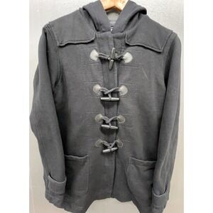 Coldwater Creek Jacket M Black Cotton Soft Zip Toggle Whimsygoth Coat Vtg 90s